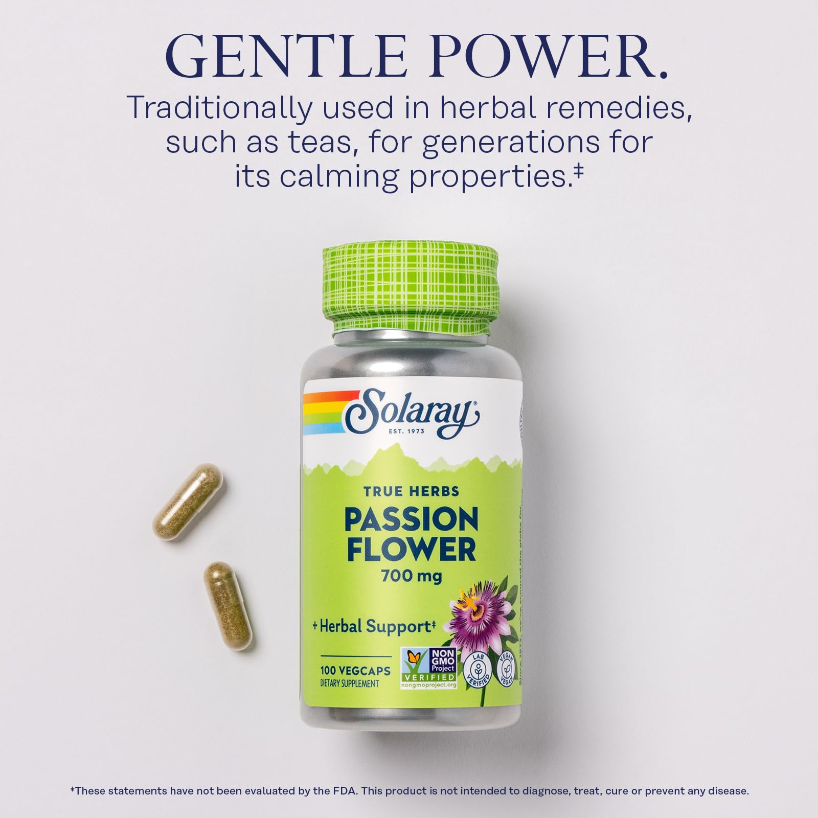 SOLARAY Passion Flower 700 mg Whole Aerial - Soothing Herbal Support - Passion Flower Capsules - Vegan, Non-GMO, 60-Day Guarante
