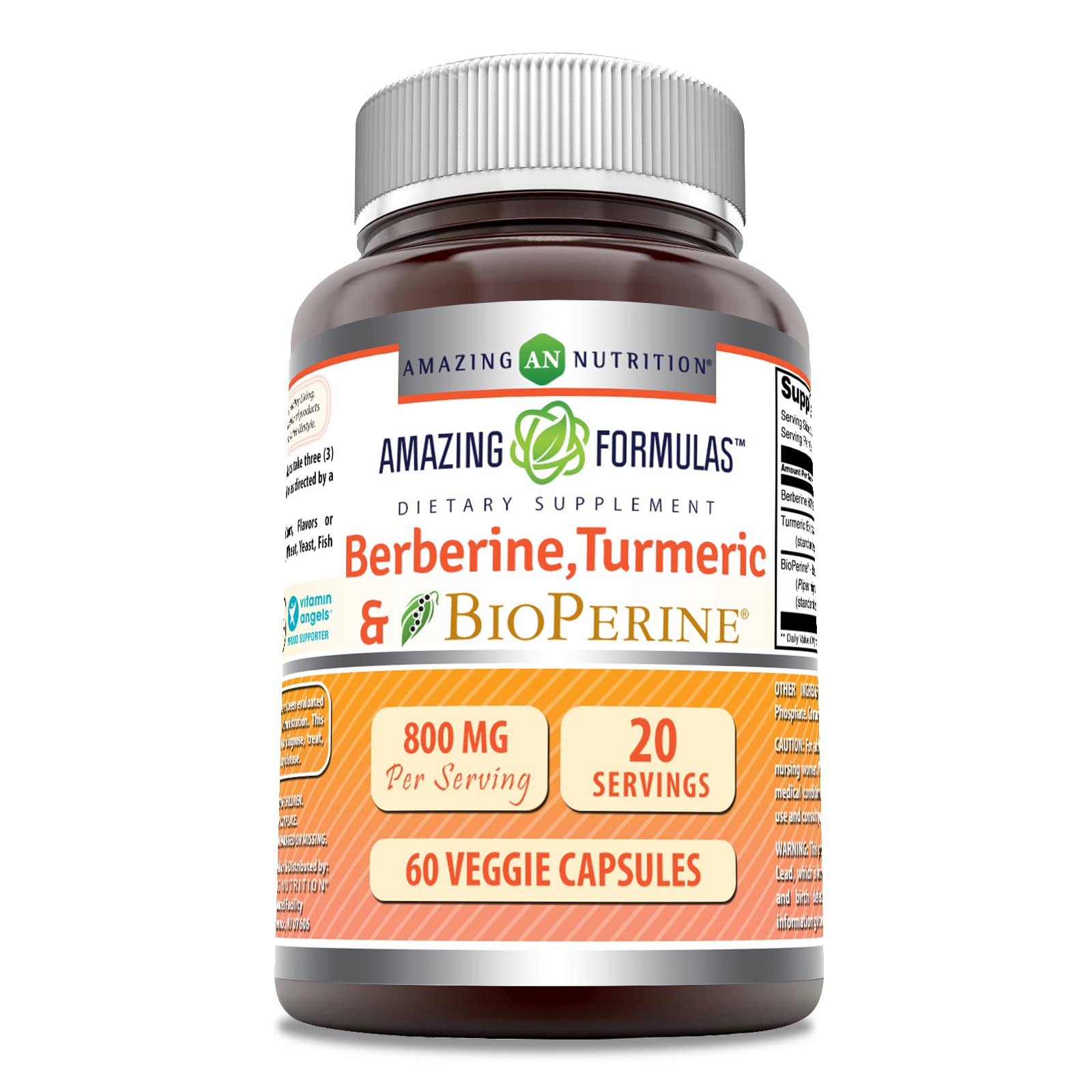 Amazing Formulas Berberine Turmeric & Bioperine 800mg Per Serving 60 Veggie Capsules Supplement | Non GMO | Gluten Free | Made i