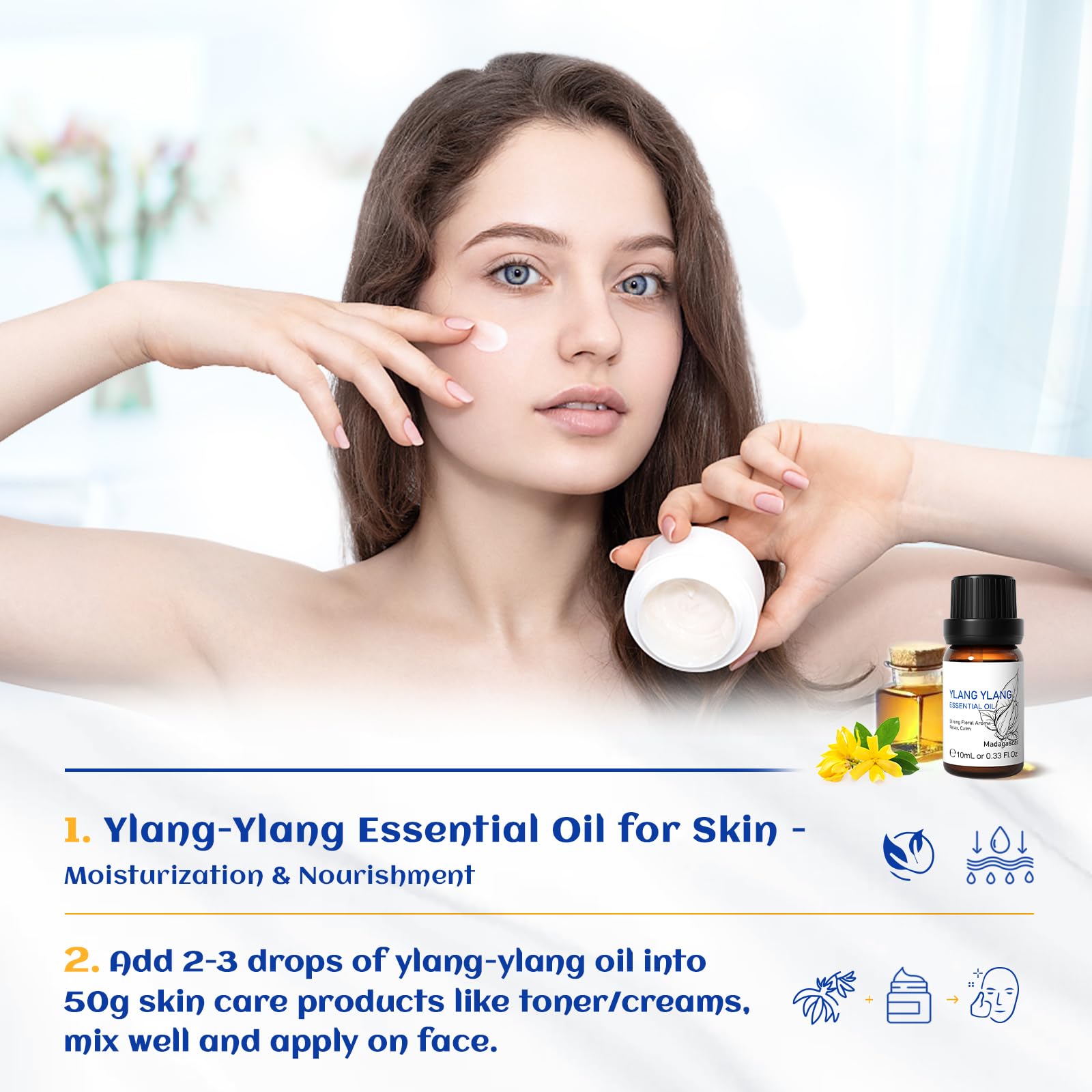 HIQILI 0.33 Fl Oz Ylang-Ylang Essential Oil, Long-Lasting Scent for Diffusers, Perfumes, Aromatherapy, DIY - 10 ML