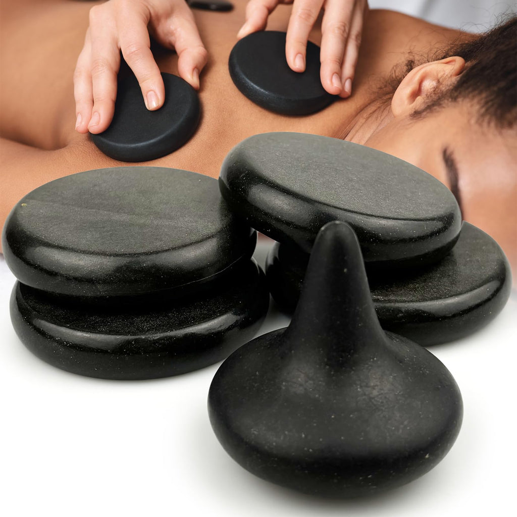 DEFUNX Massage Stones 5 Pieces - 3.15 Large Round Hot Stones Massage Set and Mushroom Shaped Hot Rock Massage Kit for Back Arm a