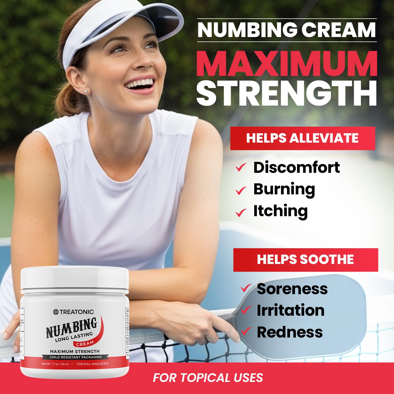 Treatonic Numbing Cream: Extra Strength Numbing Cream for Discomfort, Burning, Itching, & After Sun - Maximum Strength Topical A