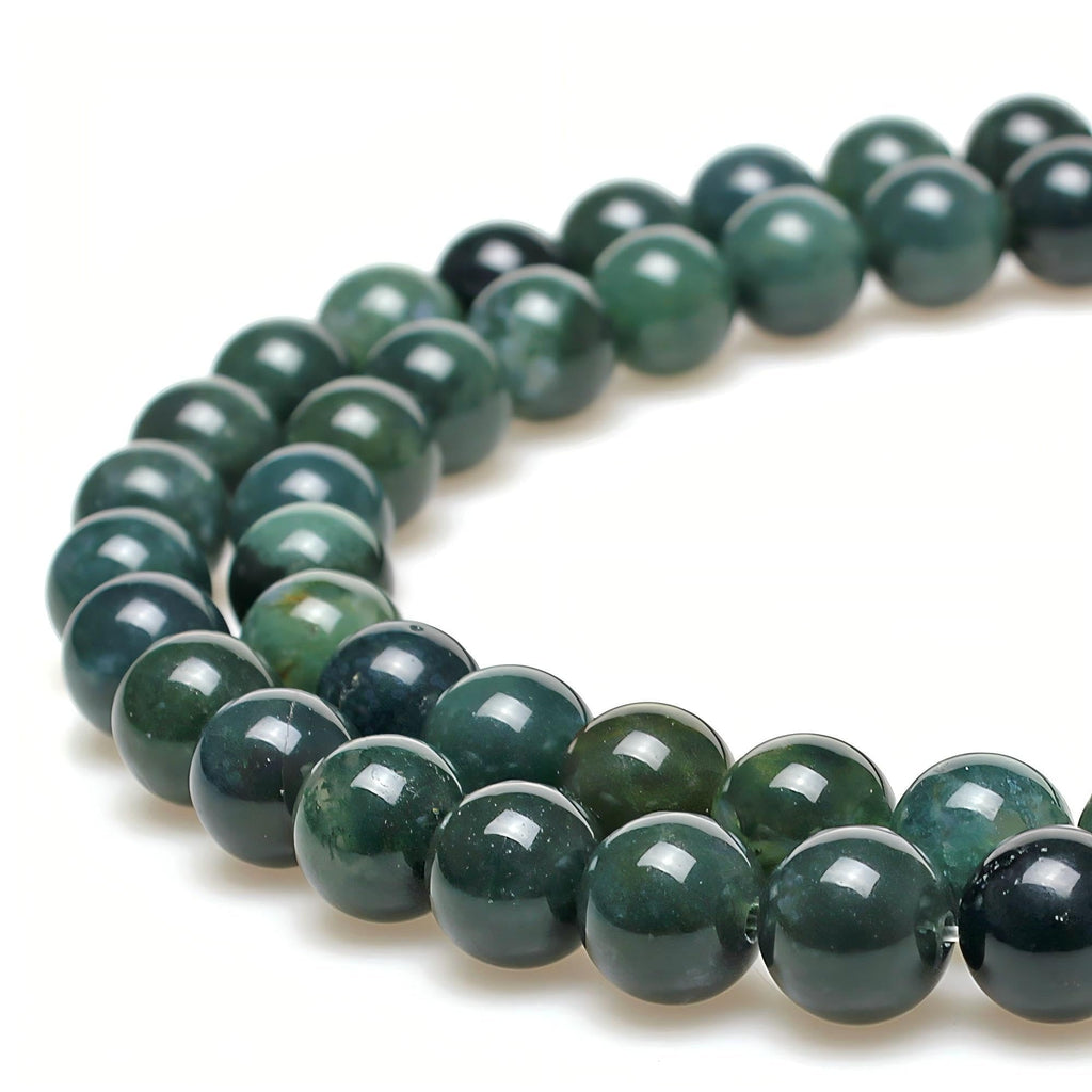 MJDCB Natural Moss Agate Round Crystal Energy Stone Beads Healing Power for Jewelry Making (6mm)