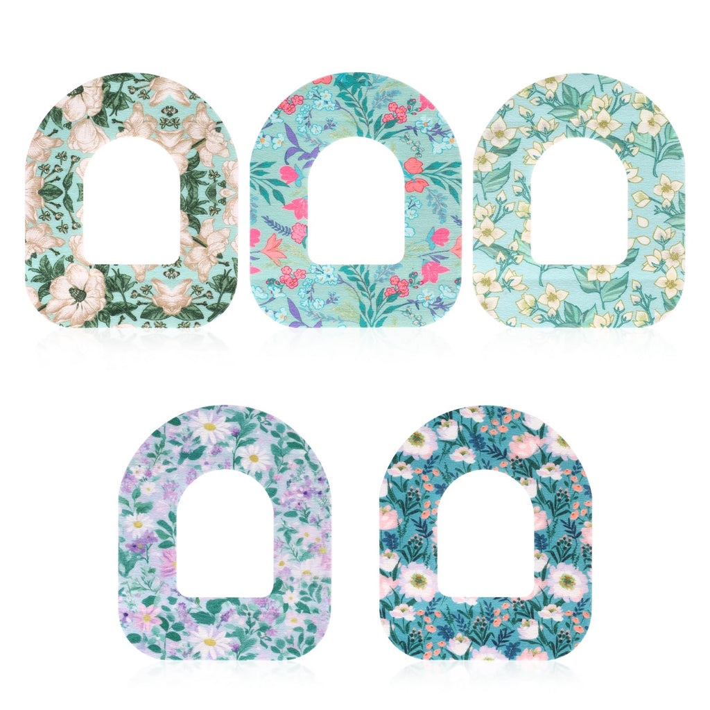 25pcs Adhesive Patches for Omnipod 5, Floral Style Sensor Patches Waterproof & Breathable CGM Overpatch Sensor Cover Compatible 