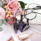 Top Plaza Amethyst Healing Crystal Stone Necklace for Women Men 6 Facet Pointed Pendant Necklaces Adjustable Natural Gemstone Ne