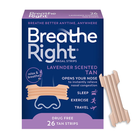 Breathe Right Nasal Strips Lavender Scent Extra Strength Tan Nasal Strips Help Stop Snoring Drug-Free Snoring Solution & Nasal C