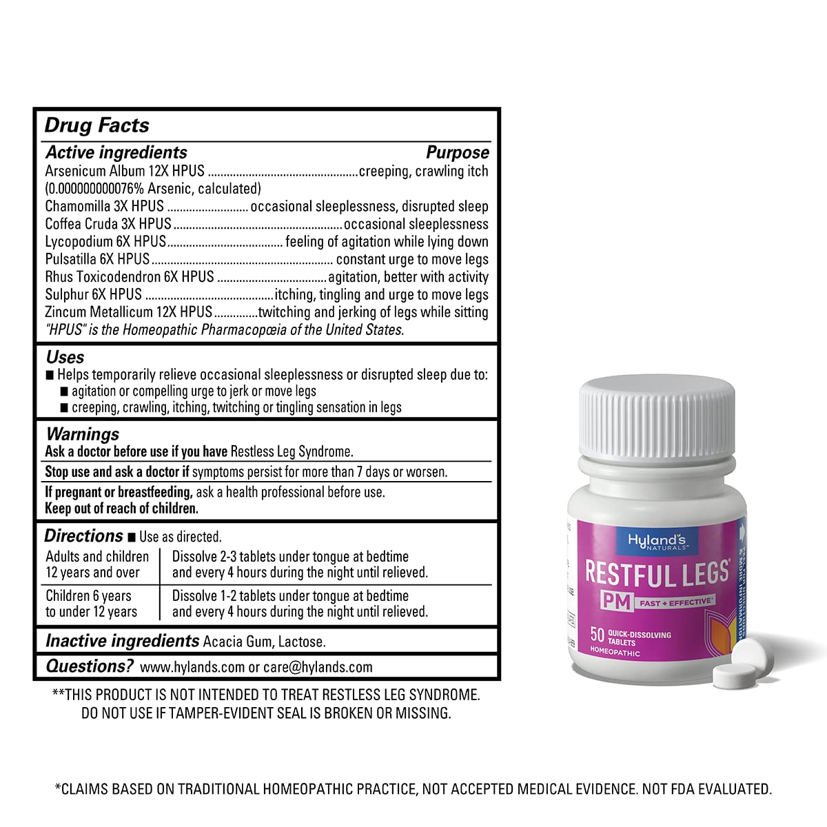 Hylands Restful Legs PM Tablets 50 ea (Pack of 3)