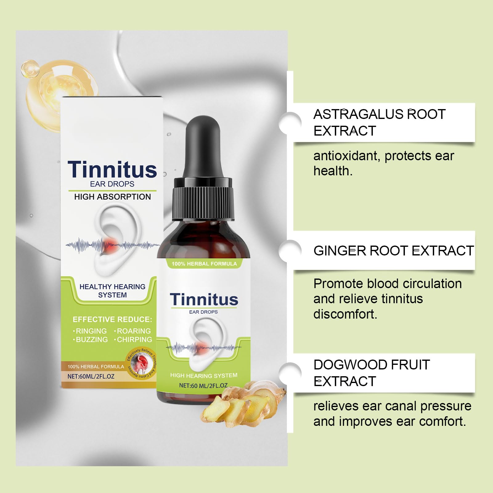 Befada Tinnitus Relief for Ringing Ears - Ear Drops to Reduce Noise, Soothe Clogged Ears and Promote Clear Hearing, Plant-Based