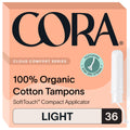 Cora Organic Applicator Tampons | Light Absorbency | 100% Organic Cotton, Unscented, BPA-Free Compact Applicator | Leak Protecti