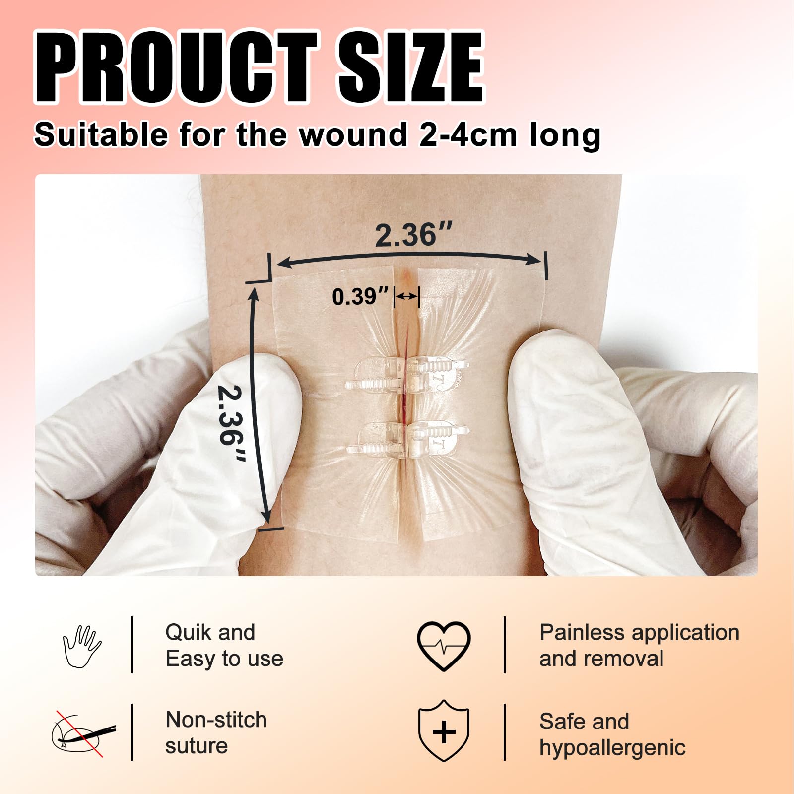 Carbou Emergency Wound Closure Strips - 4 Pcs - Zip Stitch Butterfly Bandaids - Laceration Closure Kit - Stitchless & Easy to Us