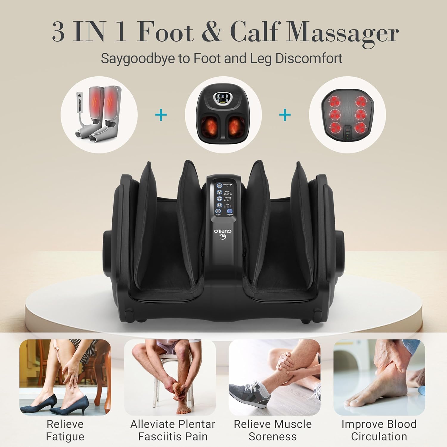 CuPiLo Foot Massager with Heat, FSA HSA Eligible Shiatsu Foot Calf Massager with Remote, Multi-Level Compression Deep Kneading F