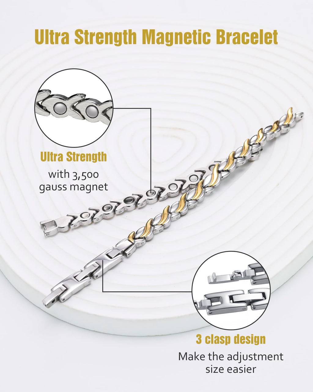 Jecanori Magnetic Bracelets for Women, Ultra Strength 3500 Gauss Magnet Bracelet, Mermaid Titanium Steel Bracelets Jewelry Gifts
