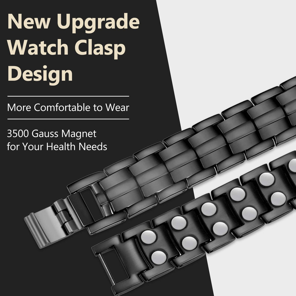 Feraco Magnetic Bracelet for Men Titanium Steel Magnetic Bracelet for Men with Double Row Magnets Adjustable (Black)