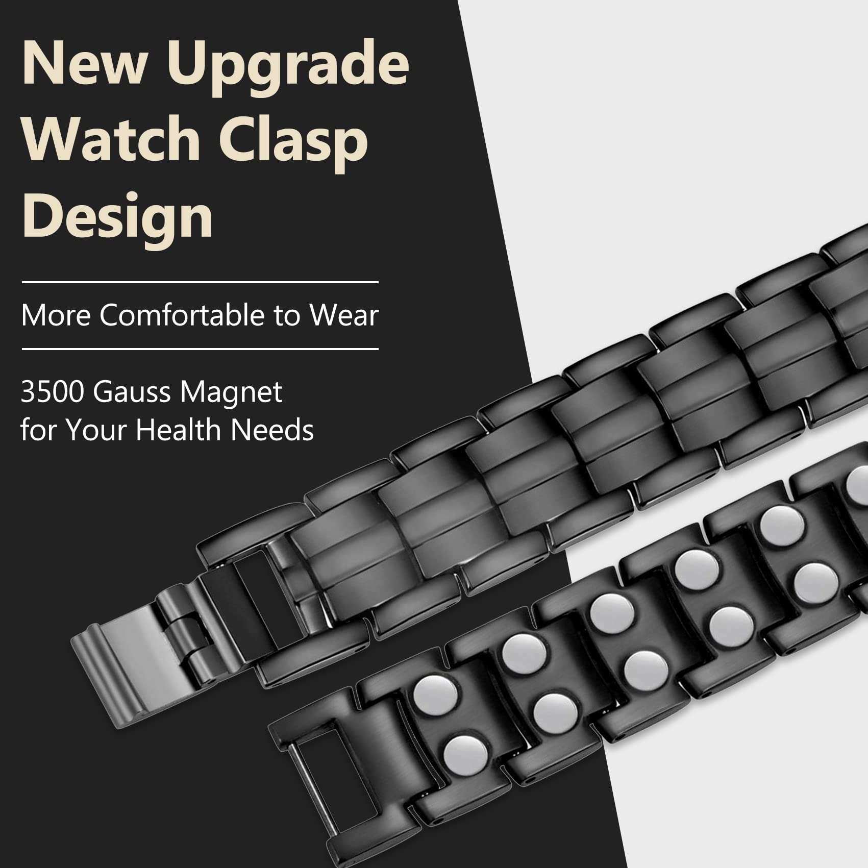 Feraco Magnetic Bracelet for Men Titanium Steel Magnetic Bracelet for Men with Double Row Magnets Adjustable (Black)