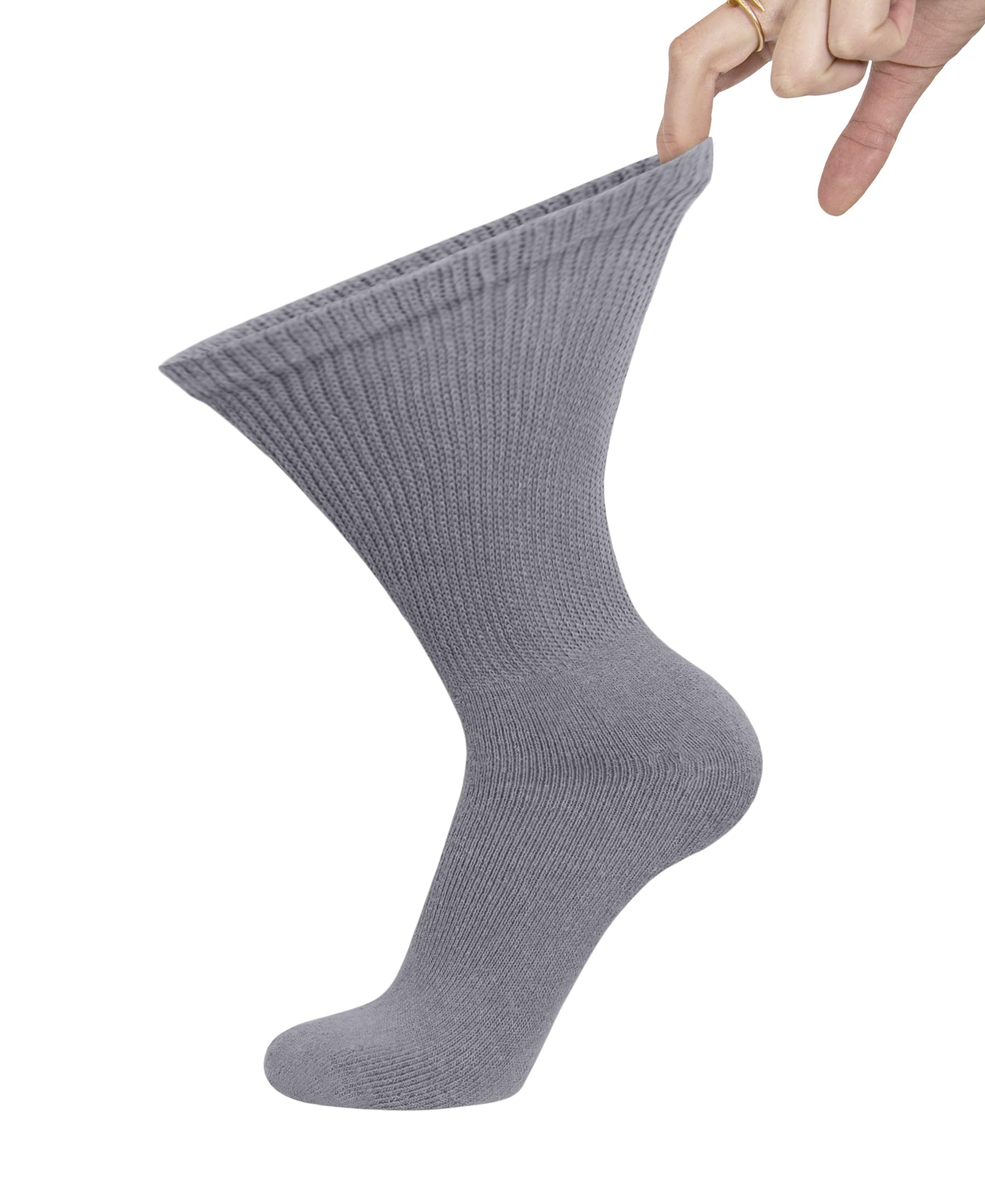 6 Pairs of Cotton Diabetic Non-Binding Neuropathy Crew Socks (Gray, Fits Mens Shoe Size 12-14.5)