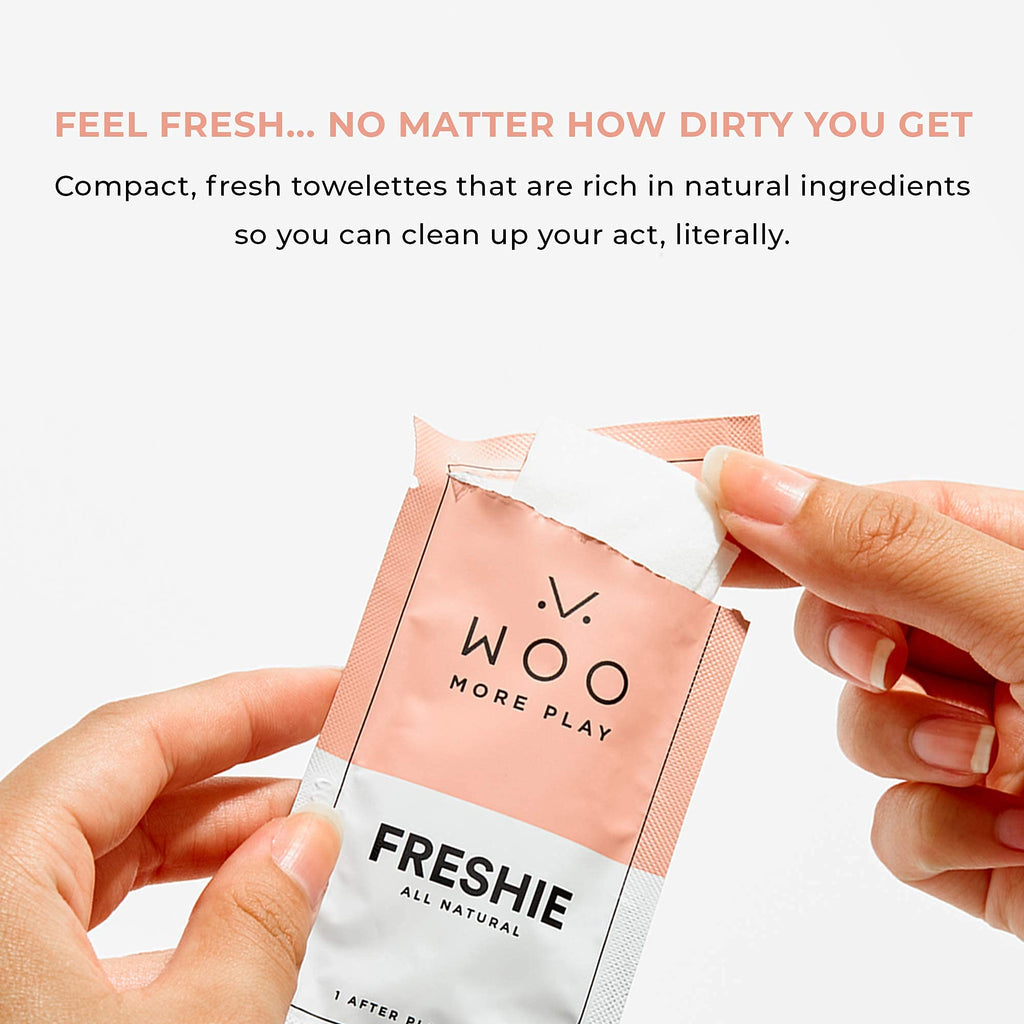 Woo More Play Freshies: All-Natural Feminine Intimacy Towelette Wipes with Coconut Water and Aloe Vera, Promotes Feminine Health