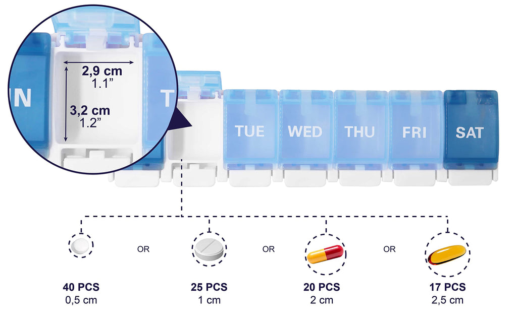 KMINA - Weekly Pill Organizer 1 Time a Day (Large), Boxes 7 Day, Container