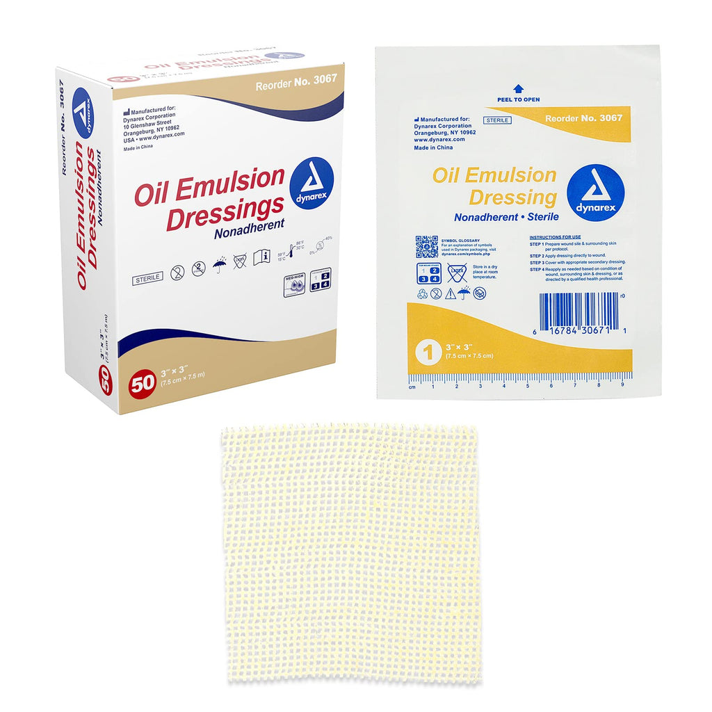 Dynarex Oil Emulsion Dressings, Wound Care, Absorbent, 3    x 3    Sterile Knitted Gauze Dressing with Emulsion Blend of Petrola