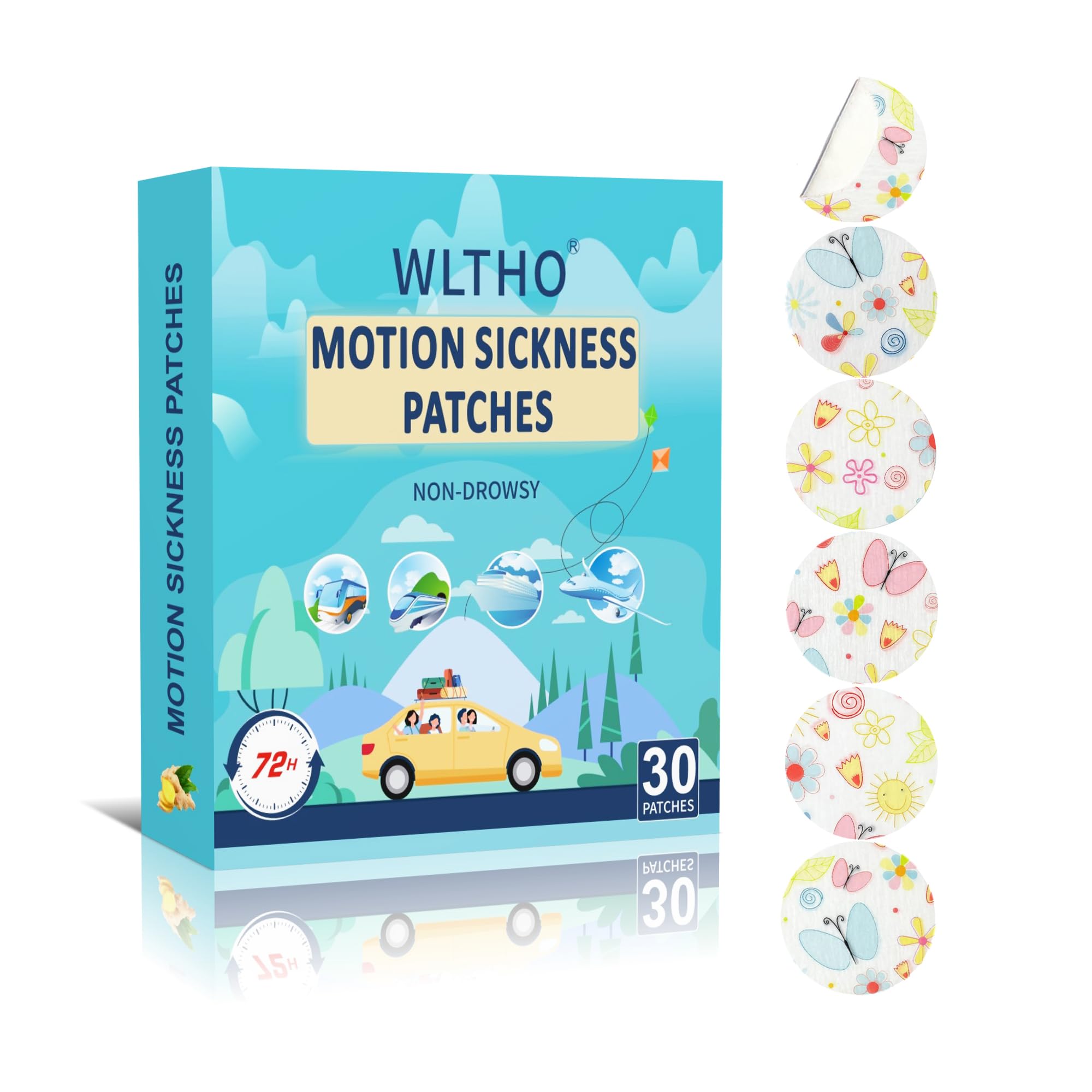 WLTHO 30ct Motion Sickness Patches Non Drowsy, Sea Sickness Patch for Cruise Travel Essentials, Waterproof Patches Behind Ear, C