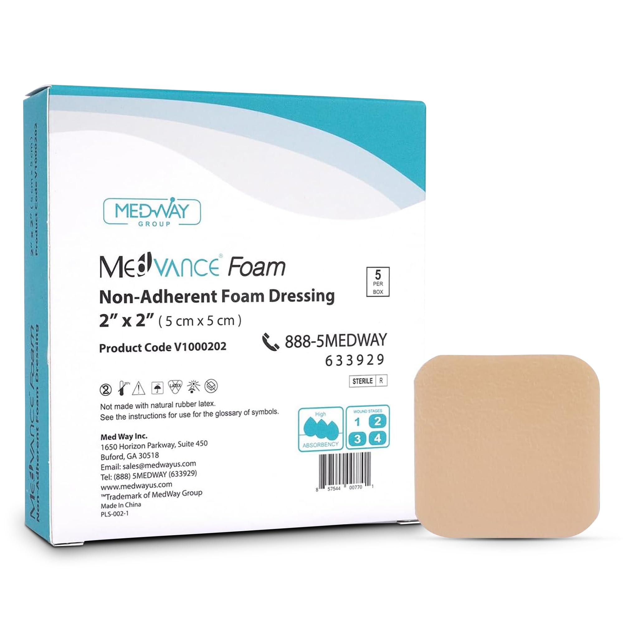MedVance TM Foam - Waterproof Non-Adhesive Hydrophilic Foam Dressing 2X 2 Box of 5 dressings