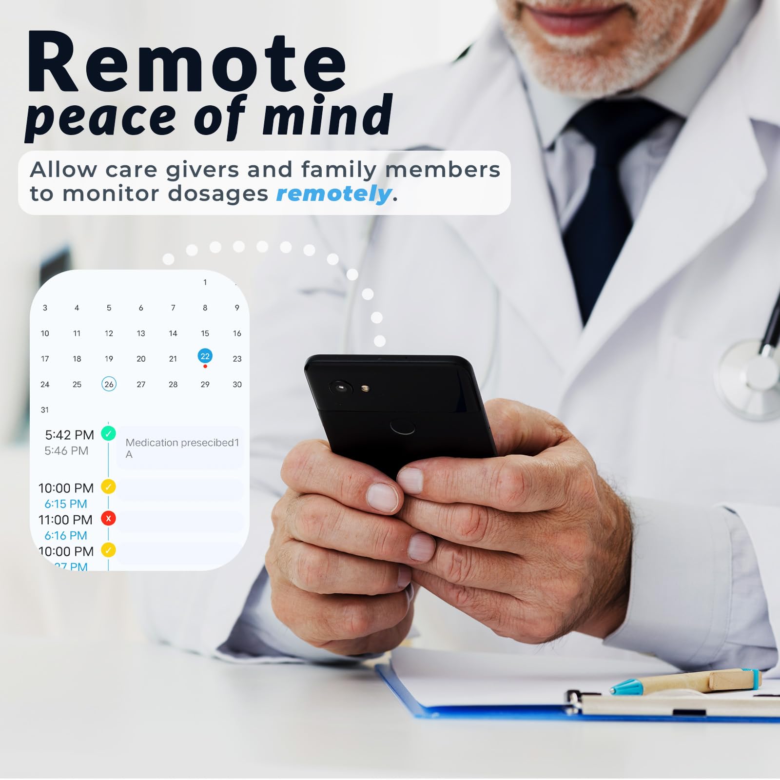 KLIM Smart Pill Dispenser with Alarm - WiFi Monitoring App - 28-Day Automatic Medicine Dispenser for Elderly & Alzheimers Care -