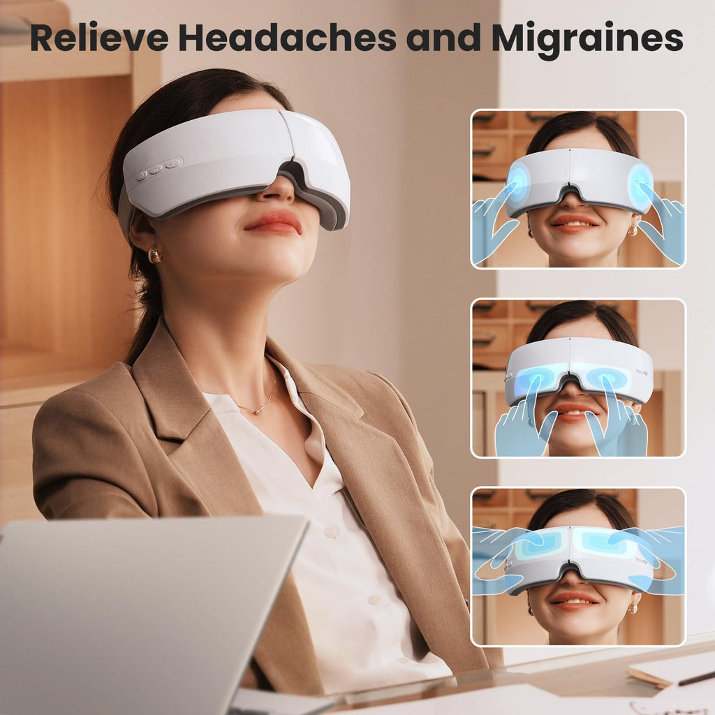 TOLOCO Eye Massager with Heat, FSA/HSA Eligible Eye Mask Massager for Migraines with Bluetooth Music, Face Massager for Eye Stra