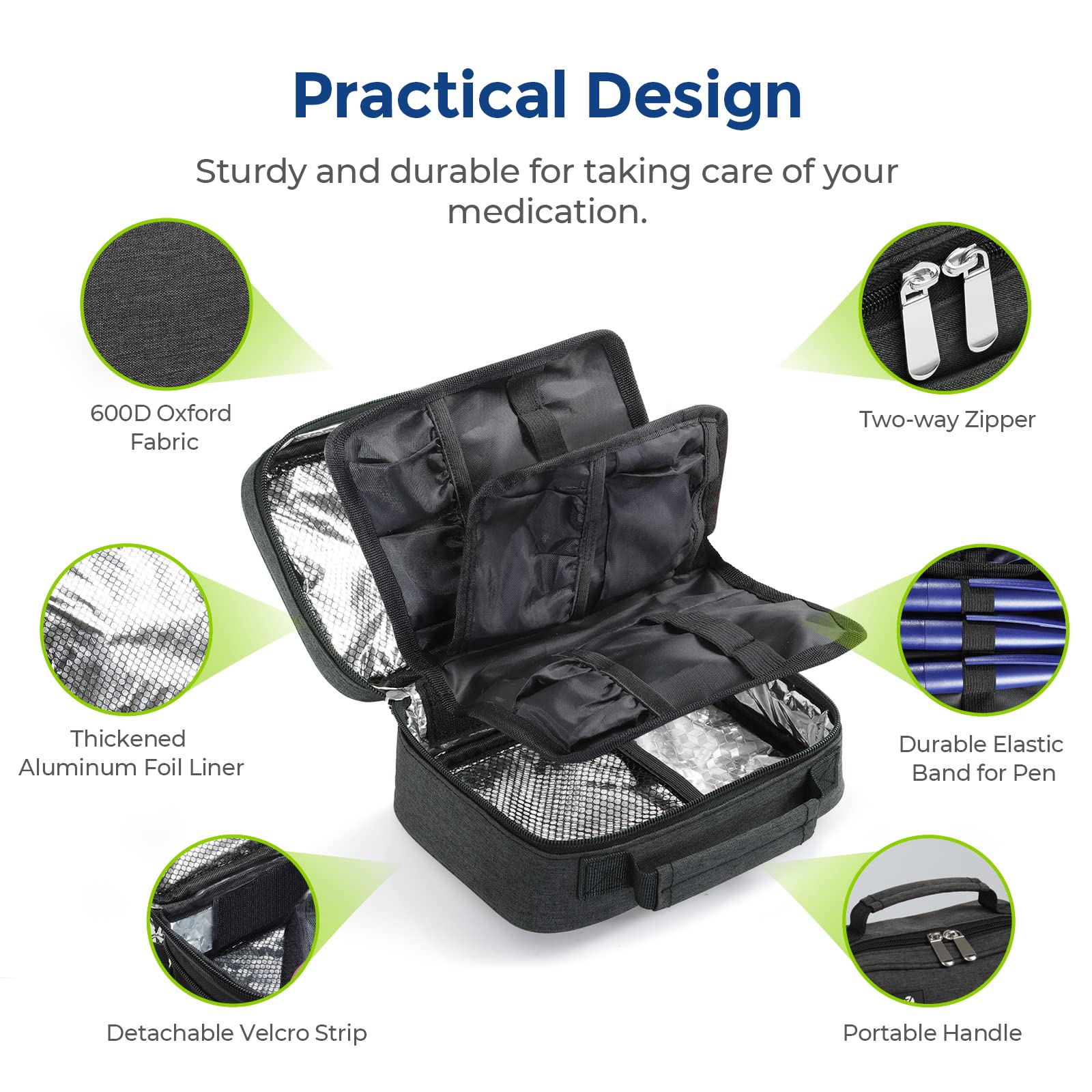 AUVON Large Insulin Cooler Travel Case, Longer Cooling Effect with 4 * 160g Ice Packs, Compact Medication Cooler Bag for 8 Insul