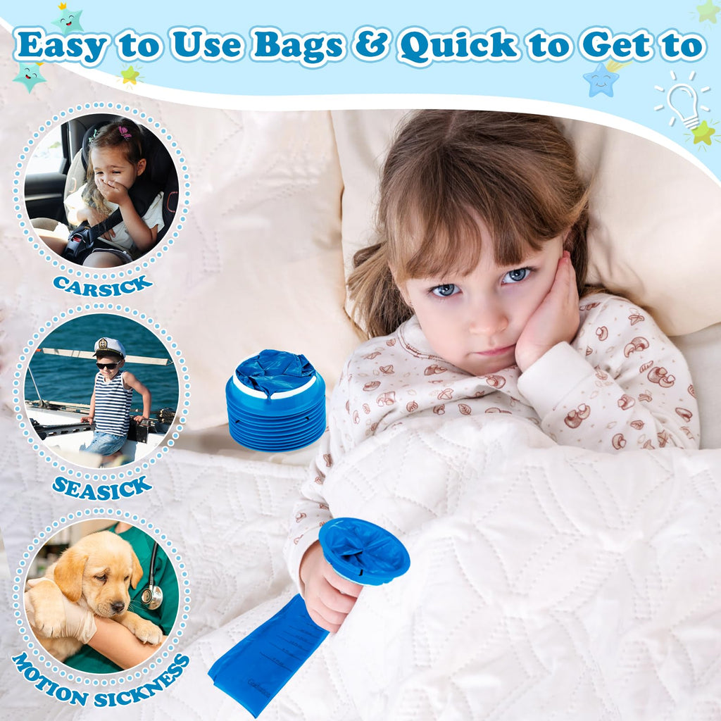 Valchoose 12 Pack Kids Vomit Bags Disposable, Hospital Grade 800ml Motion Sickness Bags for Car Kids Lifesaver, Barf Bags Come i