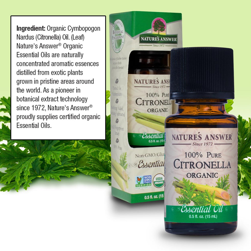Natures Answer USDA Organic Citronella Essential Oil, 100% Pure | Natural Aromatherapy Oil for Diffuser/Humidifier, Steam Distil