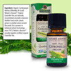 Natures Answer USDA Organic Citronella Essential Oil, 100% Pure | Natural Aromatherapy Oil for Diffuser/Humidifier, Steam Distil