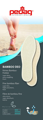 pedag Bamboo Deo Insole, Handmade in Germany, Made from Bamboo-Derived Terry, Ultra Thin and Durable, Ideal for Sockless Wear, W