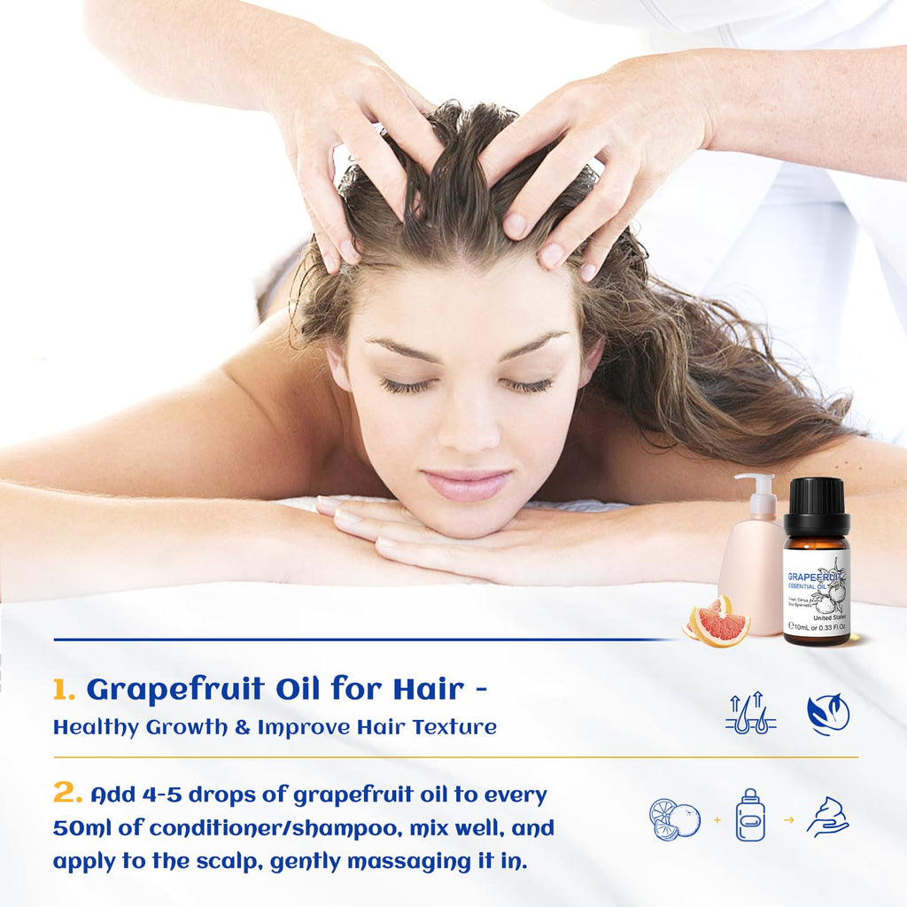 HIQILI Grapefruit Essential Oil, for Diffuser, Skin Care, 100% Pure and Natural - 0.33 Fl Oz