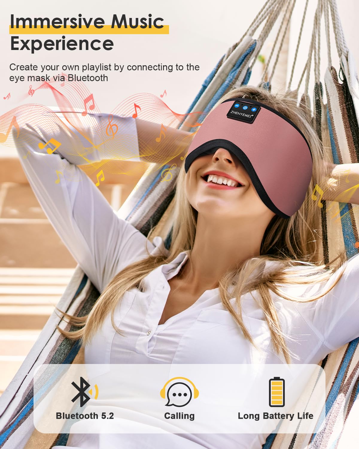 Bluetooth Sleep Mask Headphones 3D Deep Eye Mask with Headphones,Can Play 14 Hours Breathable 100% Blackout Sleeping Mask for Tr