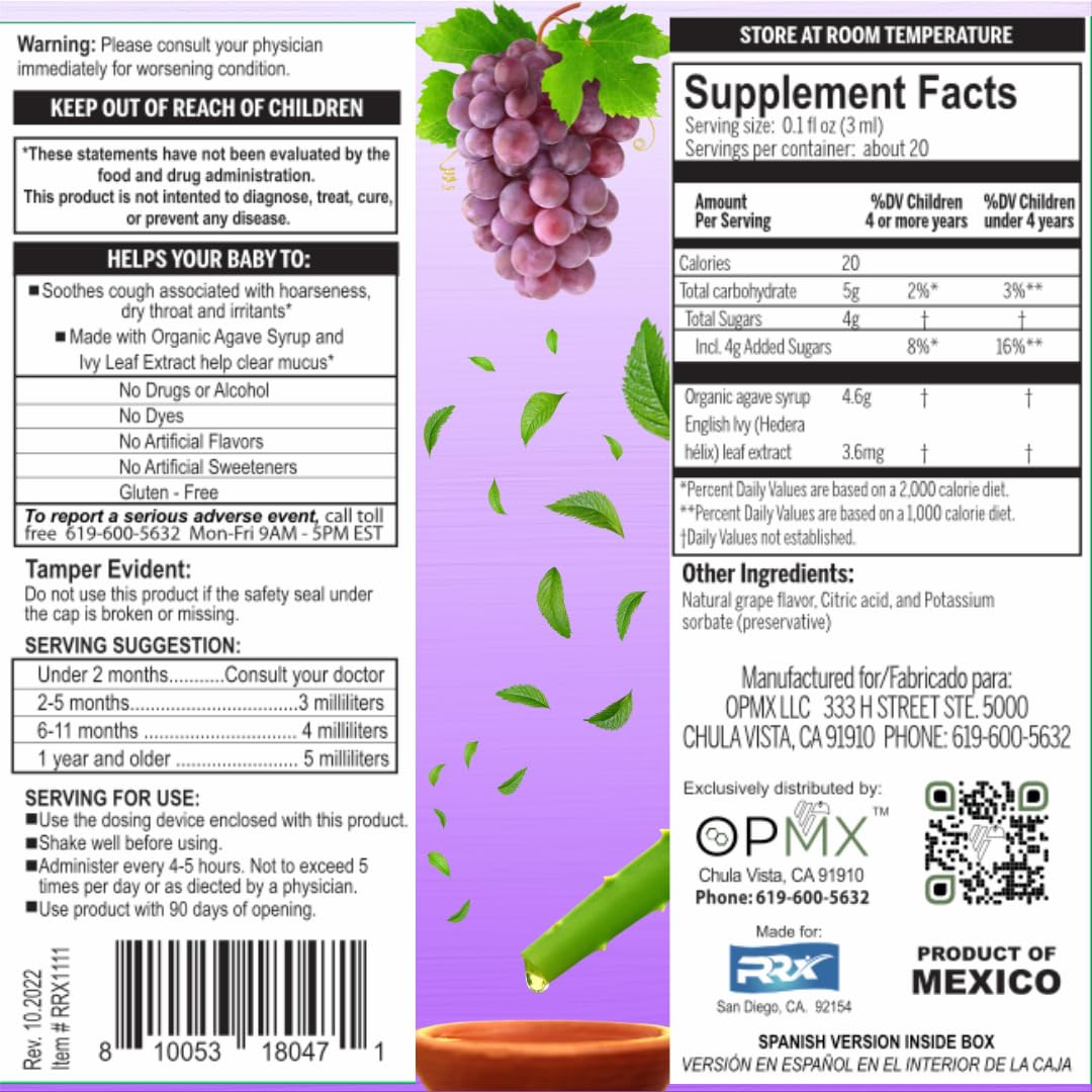 Histiacil Organic Agave Jarabe para TOS, Infants 2 Months and Older, Cough + Mucus Relief Made with Agave & Ivy Leaf Extract, Pe