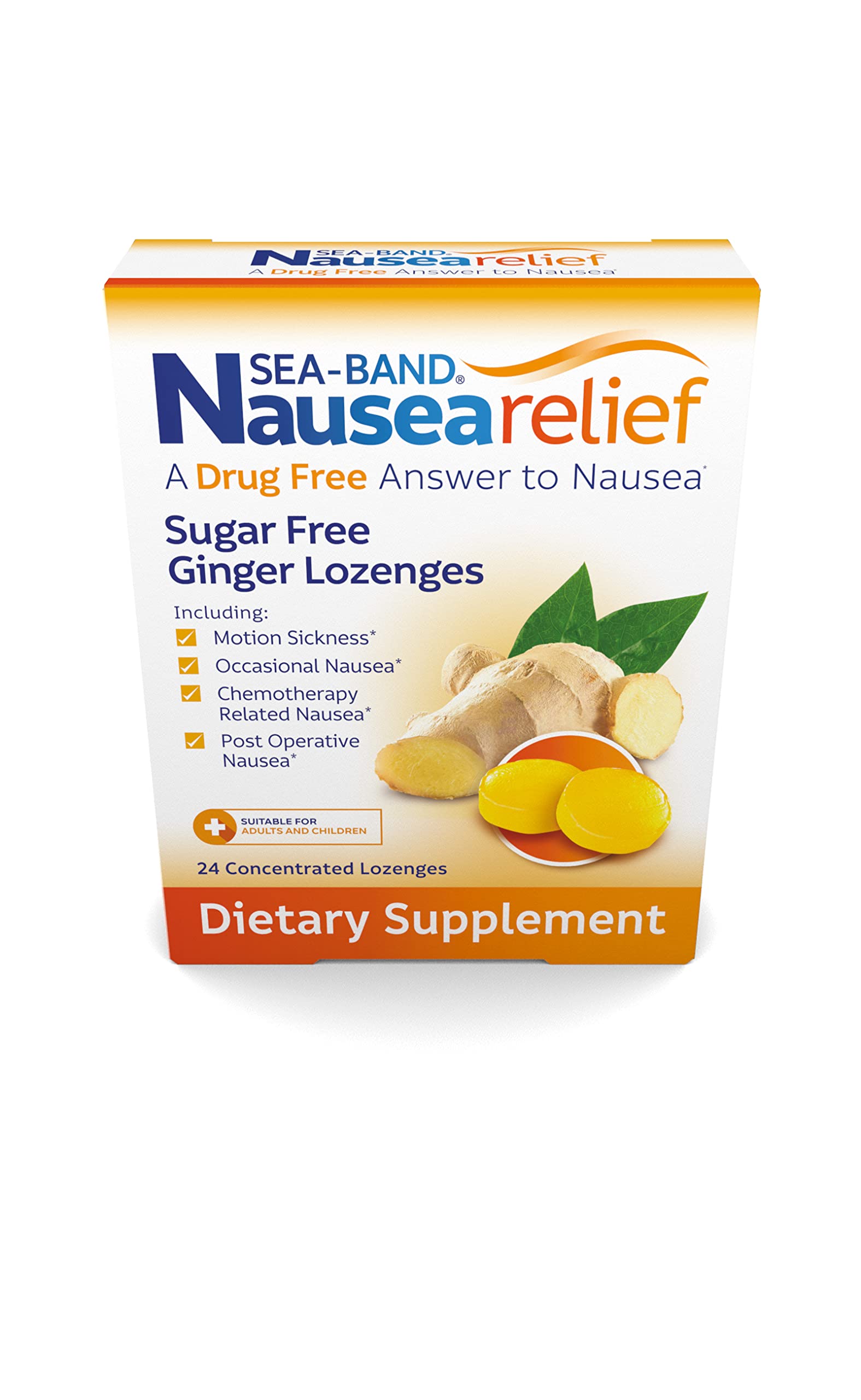 Sea-Band Ginger Lozenges, Drug and Sugar Free, for Motion Sickness and Nausea Relief*