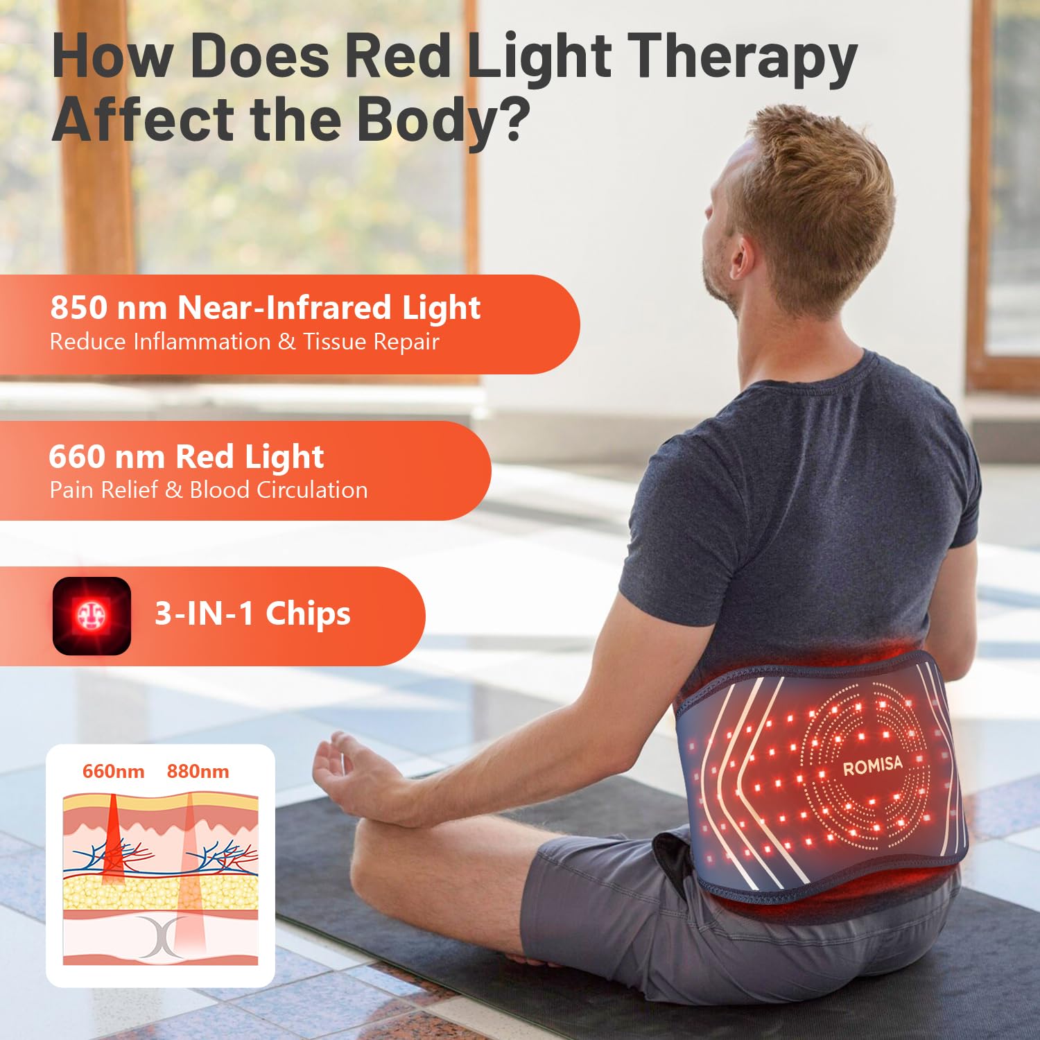 Red Light Therapy Belt & Back Massager for Pain Relief, Infrared Light Therapy Vibration Rechargeable, Red Light Therapy Device