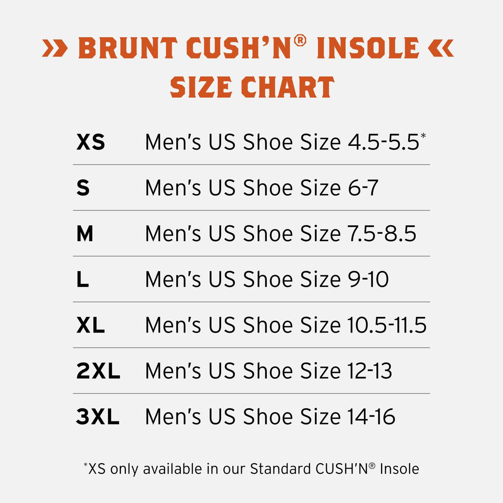 BRUNT Standard CUSHN Insoles - Comfort Wook Boot Insoles - Built with CUSHN Technology - Moisture Wicking - Anti-Odor Treatment