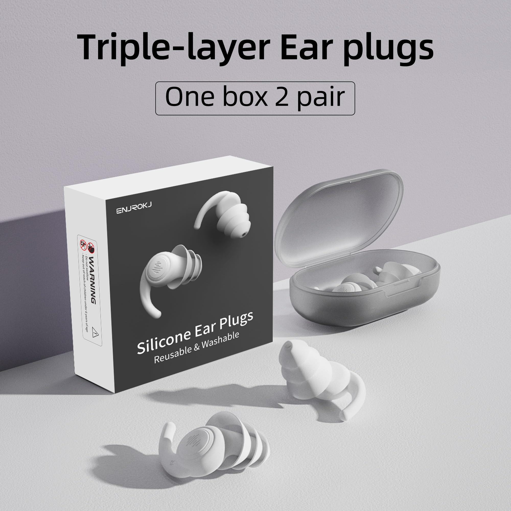 ENJROKJ Ear Plugs for Noise Cancelling Sleep,Soft Comfortable Silicone Hearing Protection Earplugs, Reusable Washable Earplugs f