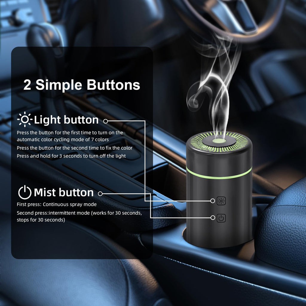 SEEDSEEL 100ML Car Diffuser, USB Rechargeable Battery Operated, Powered Cordless Essential Oil Humidifier, 7 LED Color Lights 2