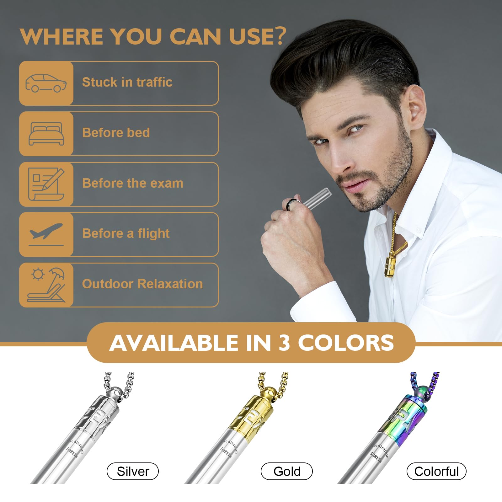 Milumber 528 Hz Breathing Necklace, Breathlink Quit Smoking Tool, Meditation Necklace, with Diffuser, Anxiety and Stress Relief