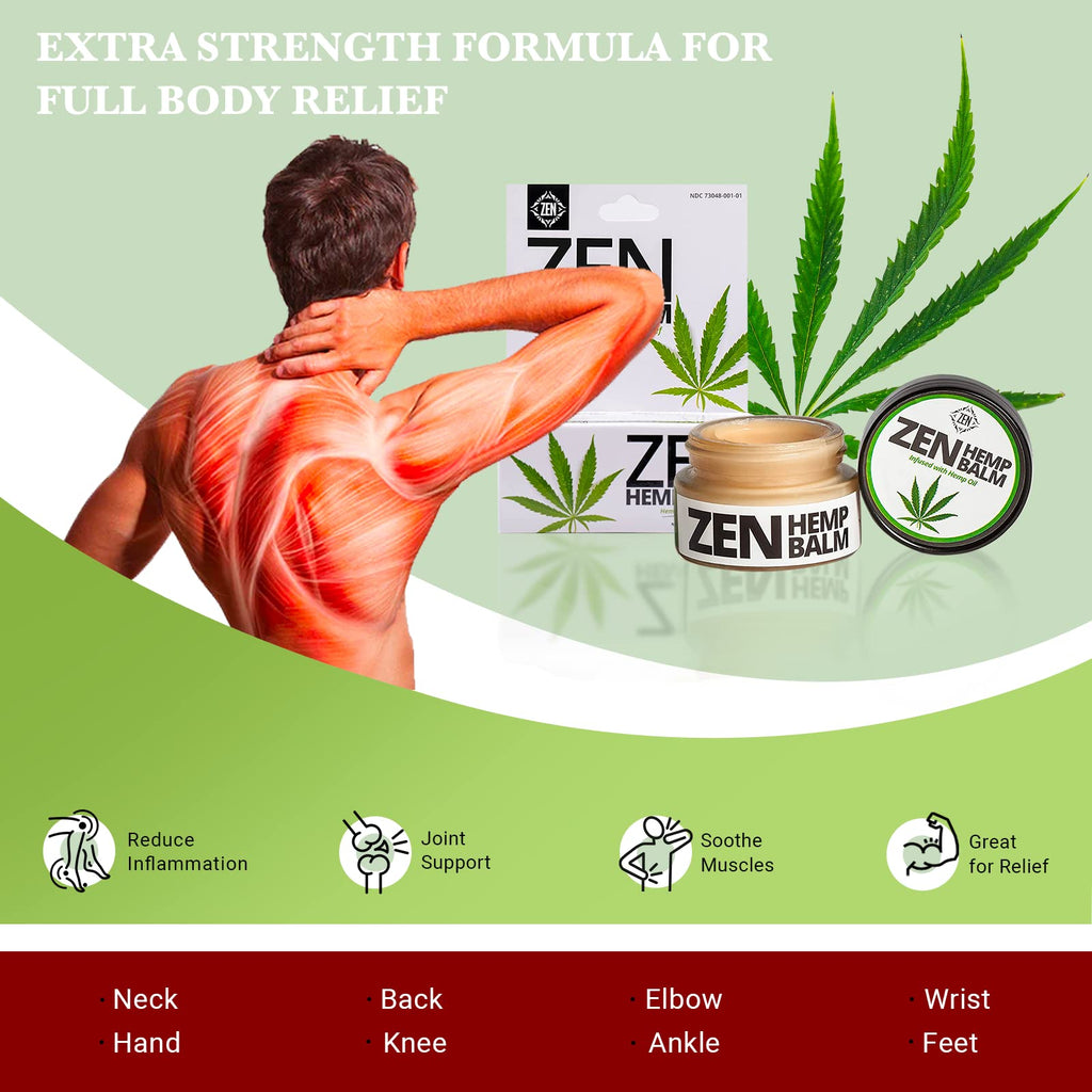 ZEN Hemp Balm for Relief, Hemp Oil Extract for Joints, Back, Neck and Elbows, Hemp Infused Topical Cream (Pack of 72)