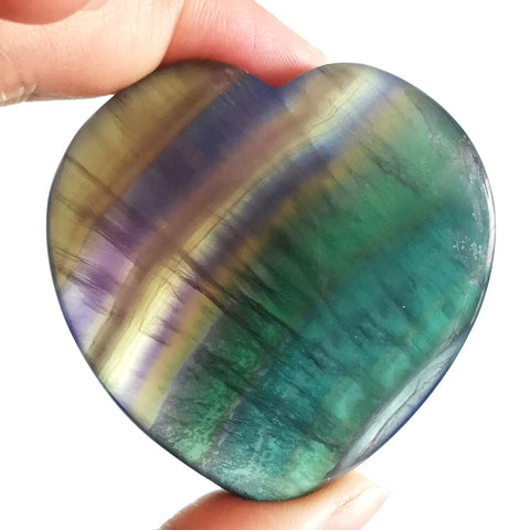 Loveliome Natural Fluorite Heart Love Chakra Stone,Polished Palm Crystals and Healing Stone (2.17 Inch)