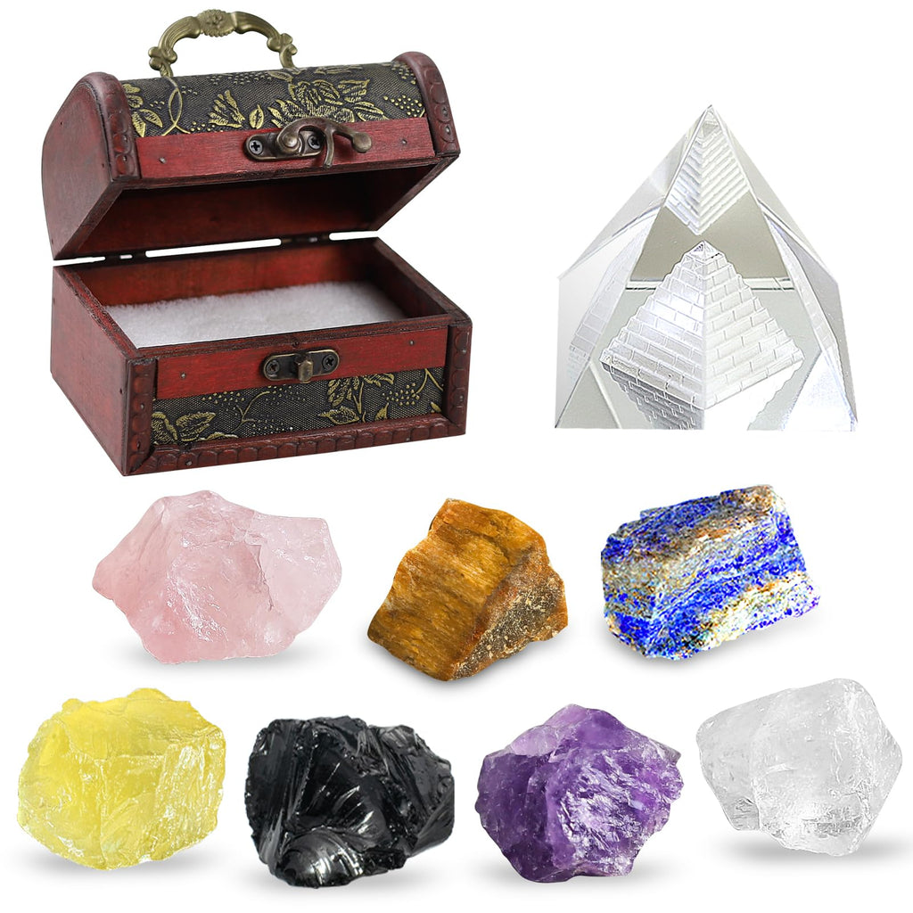 28 Pcs Healing Crystals and Stones, Chakra Crystal Set, 7 Chakra Stones Crystals Kit Pyramid Natural Real Raw Selenite Reiki Mdi