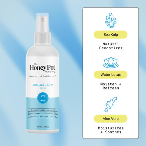 The Honey Pot Company - Refreshing and Restorative Panty and Body Plant-Derived Deodorant Spray - Paraben & Sulfate Free - Sensi