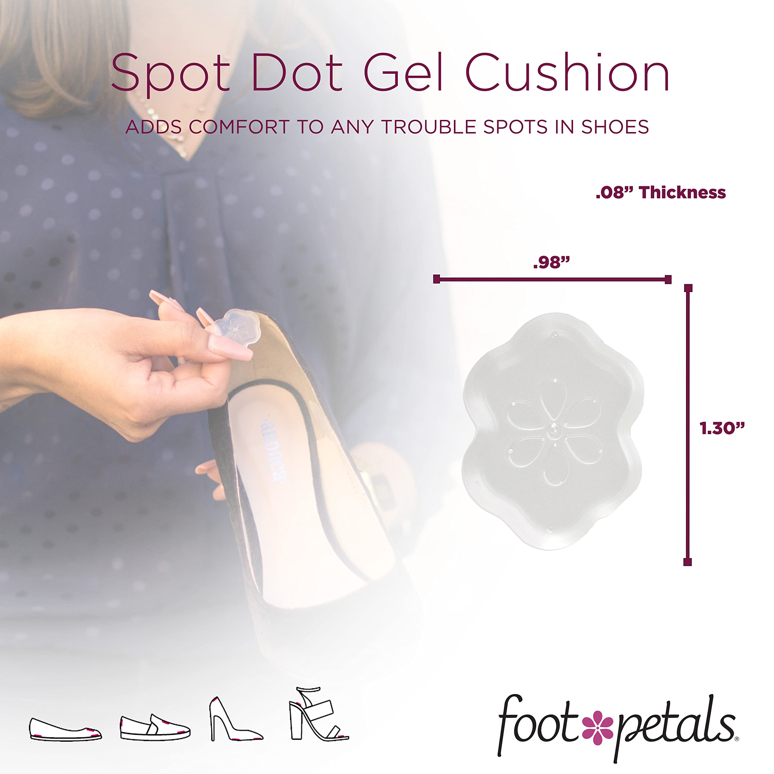 Foot Petals Spot Dot Cushion Scalloped Pressure Point Solution For Blister Relief, Clear