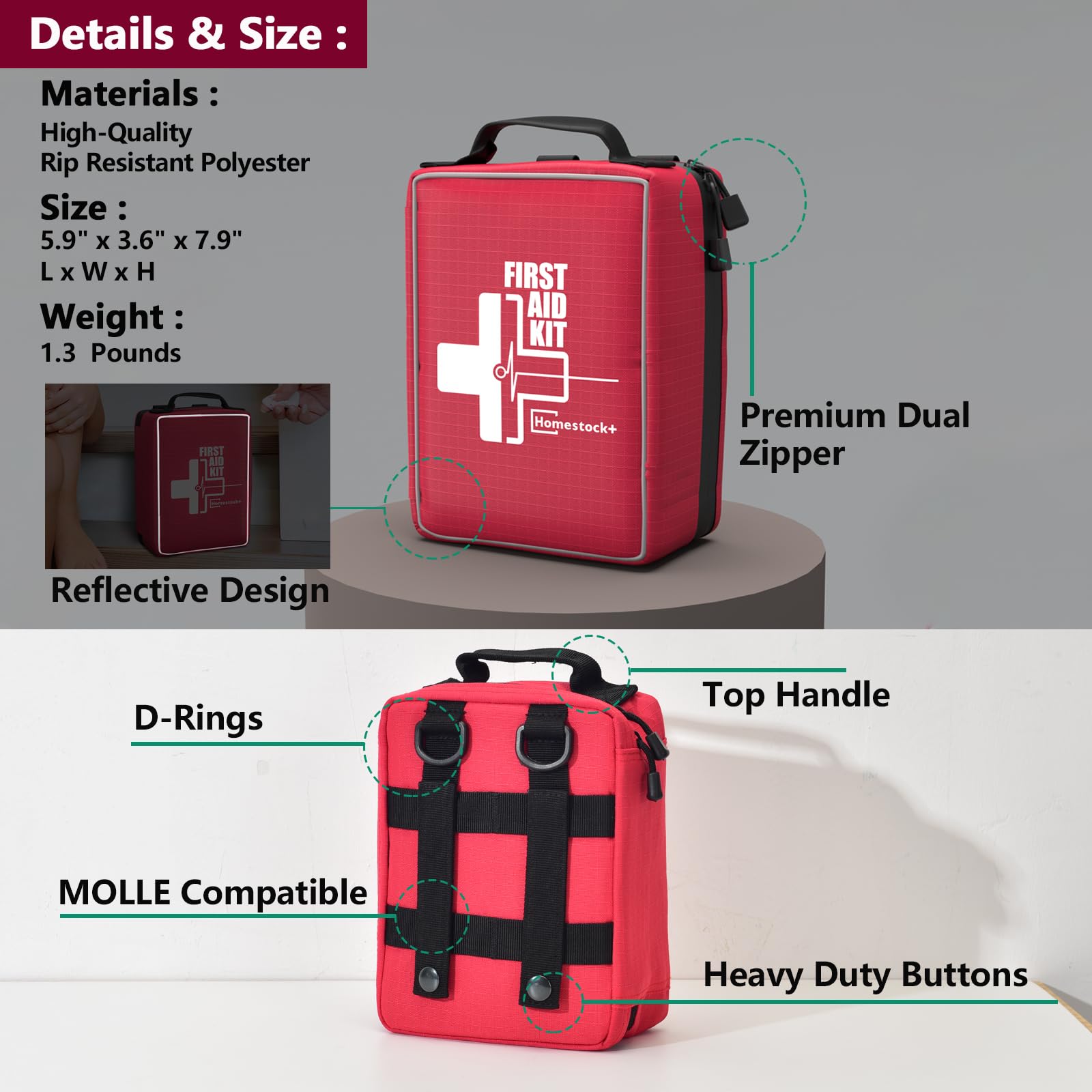 First Aid Kit, Upgrade Trauma First Aid Kit with Labelled Compartments -Emergency Medical Kits with Molle System First Aid Kits
