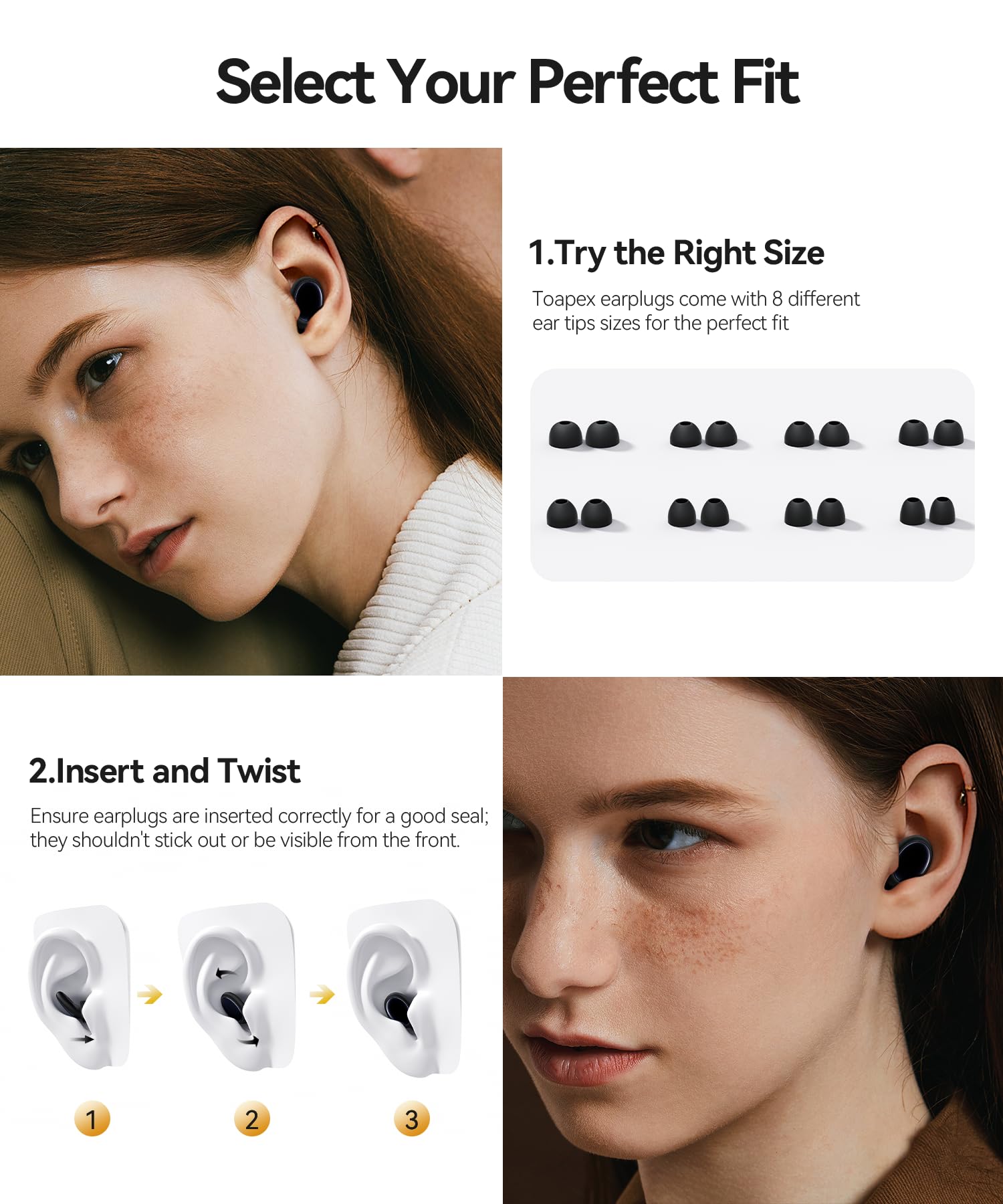 Ear Plugs for Sleeping Noise Cancelling, 45dB Noise Reduction Earplugs Silicone Concert Ear Plugs for Snoring, Shooting, Motorcy