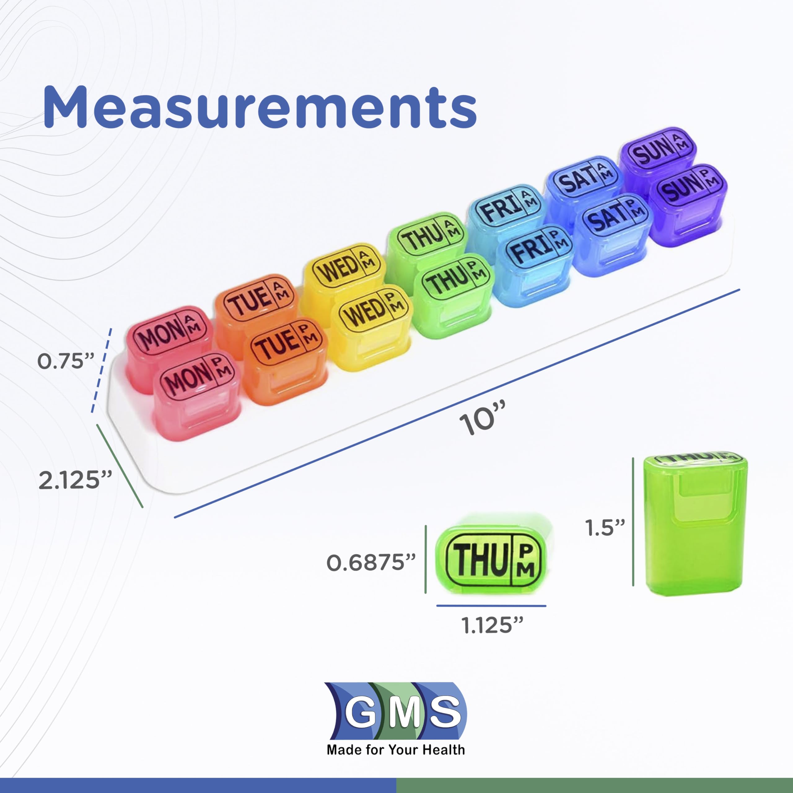 GMS Weekly Pill Organizer - 7 Day AM/PM Pop Out Pill Pods for Supplements, Vitamins & Medications - Ideal for Daily Use & Travel
