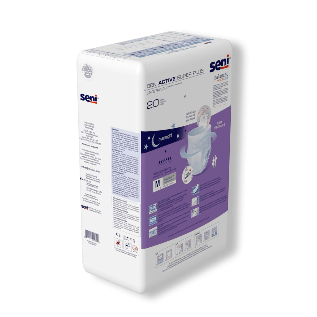 Seni Active Super Plus, Underwear for Heavy Incontinence, Medium, 20 Count (Pack of 4)