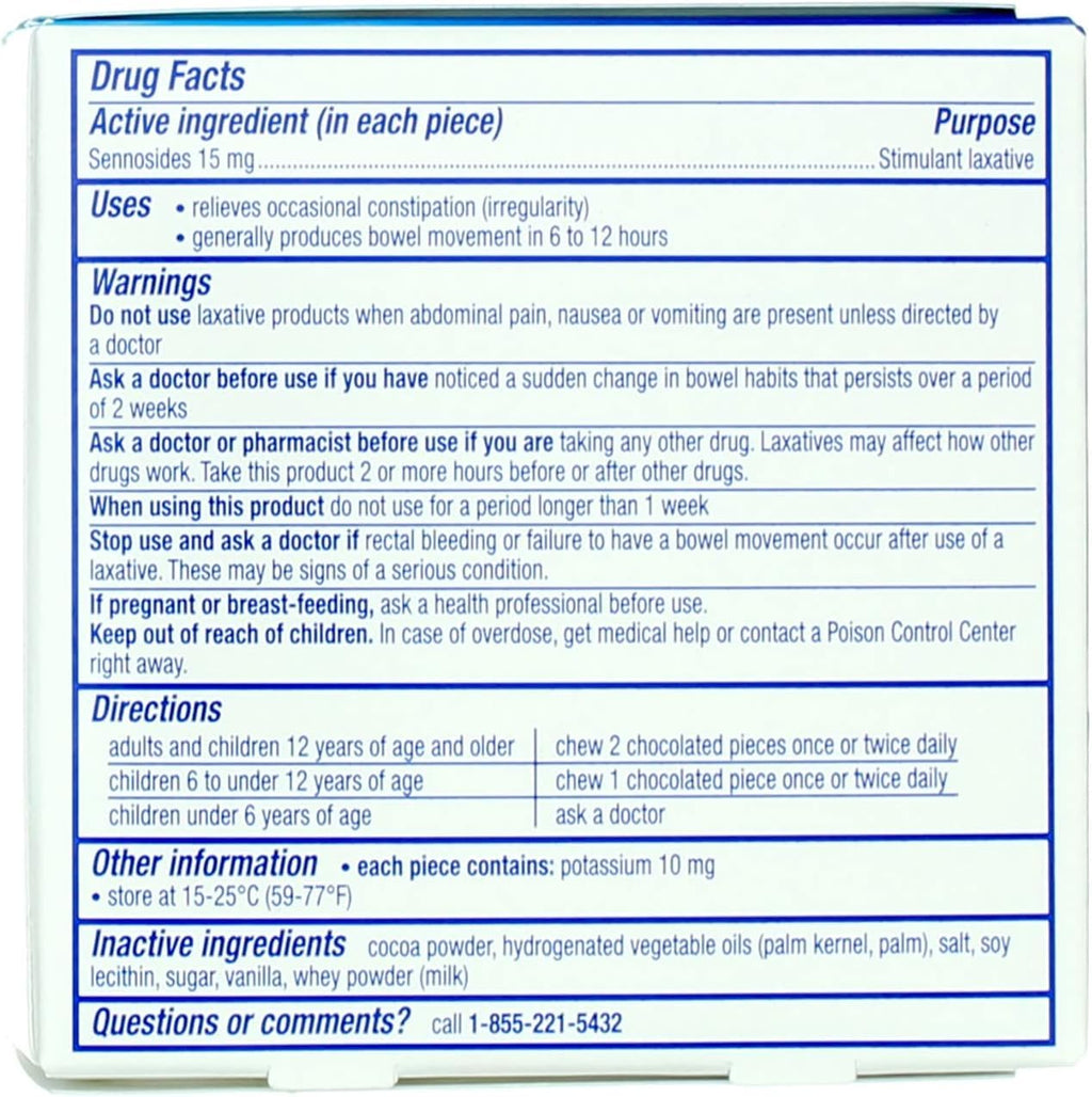 Ex-Lax Regular Strength Stimulant Laxative, Sennosides 15 mg, Chocolated Laxative for Gentle Overnight Relief, 24 Pieces (Pack o