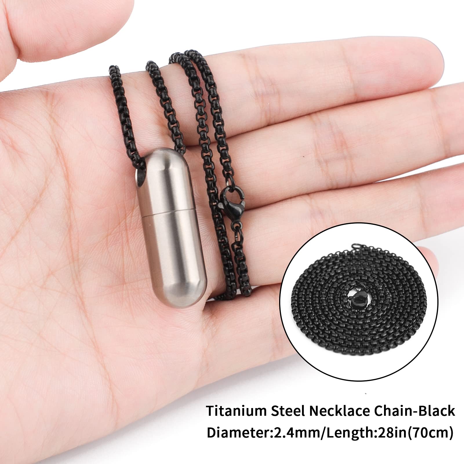 TISUR Titanium Pill Case with 28 Necklace Chain,Micro Keychain Pill Holder.Waterproof Pill Fob for Emergency Aspirin & Nitrogl